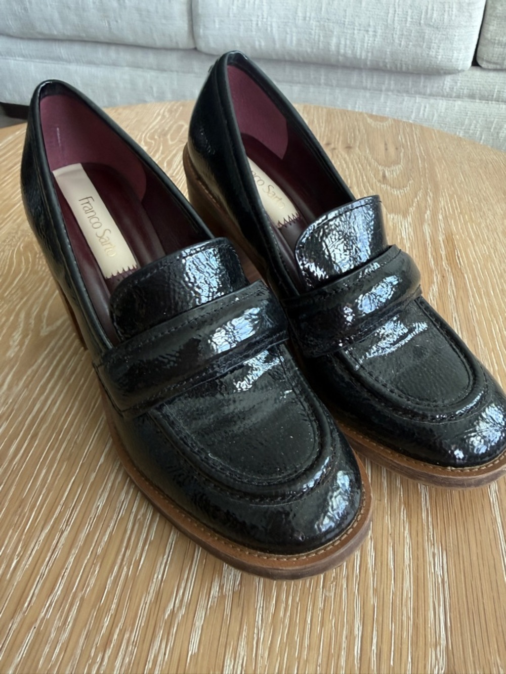 Franco Sarto Black Patent Leather Penny Loafers